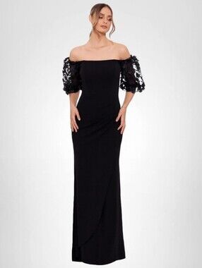 Xscape Illusion Sleeve Off Shoulder Maxi-Dress Sizes 14 Petite
